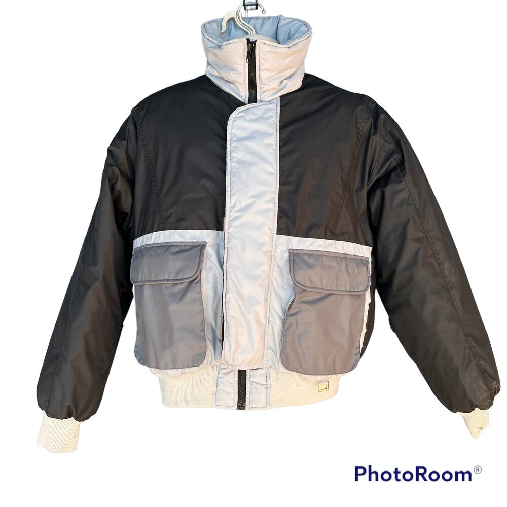 Vintage Prima Down Zip Up Ski Coat Jacket Mens M Boulder Colorado Black Gray